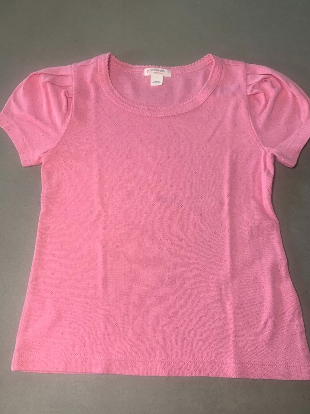 Crewcuts Girls Pink Pointelle Puff Sleeve Tee XS 4–5 Short Sleeve Shirt
